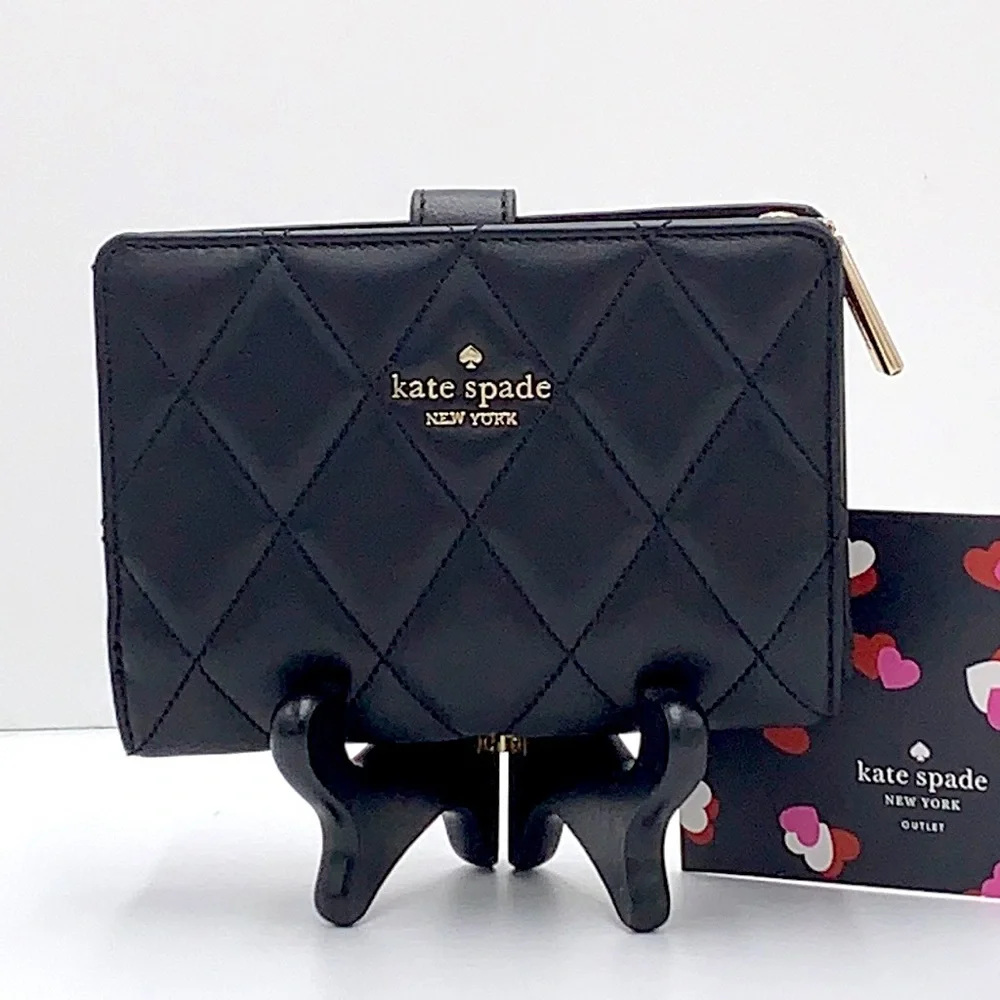 KATE SPADE Carey Medium Compact Bifold Wallet BLACK COLOR - Picture 1 of 14